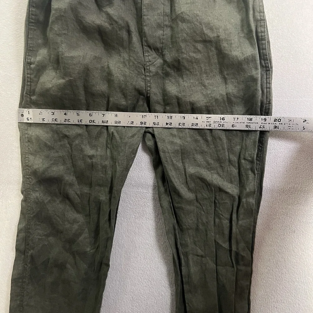 H&M Pants Women's Size XS Green 100% Linen Straight Leg Drawstring
